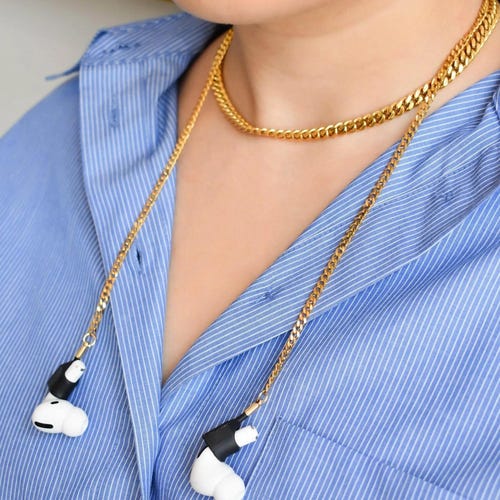 Earplugs Chain Necklace · Earbuds Link Loops Hoop Lanyard GOLD Choker · Airpod Ear buds Magnetic Waterproof Earphone Silicon Holder Jewelry