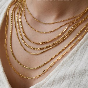 Gold FILLED Necklace Herringbone Rope Chain Freshwater Pearl Chain Curby Chain, WATERPROOF Gold Necklace Non Tarnish Jewelry Water Resistant
