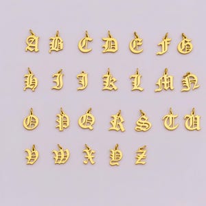 ADD ON · Gold FILLED Charm · Old English Letter Initial, British Font Minimalist Personalized Charms Pendant For Necklace Bracelets Anklets