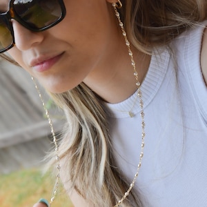 Gold Sunglasses Chain - Gold Filled Chain For Eyeglasses Face Mask Chain Rope Twist Chain, Glasses Holder Gold WATERPROOF Her Summer Jewelry