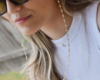 Gold Sunglasses Chain - Gold Filled Chain For Eyeglasses Face Mask Chain Rope Twist Chain, Glasses Holder Gold WATERPROOF Her Summer Jewelry