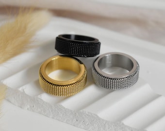 Fidget Spinner Rings- Gold Men's Fidget Rings- Black Spinner Rings- Silver Band Rings- Personalized Band Rings- Engraved Rings- Gift for Him