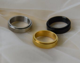 Engraved Ring, Onyx Mens Rings Fidget Black Spinner Rings, Blackstone Fidget Rings Band Women Men Dad Spinner Finger Custom Rings WATERPROOF