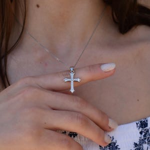 Silver Cross Necklace, Sterling Silver Chain Necklace, Gift Mens Cross Ankh Necklace, Women Boyfriends Church Necklace, WATERPROOF Necklace