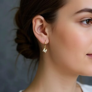 Gold Initial Earrings, Letter Earrings, Gold Zodiac Earrings, Zodiac Sign, Zircon Stone Earrings, WATERPROOF Gold Hoop Earrings