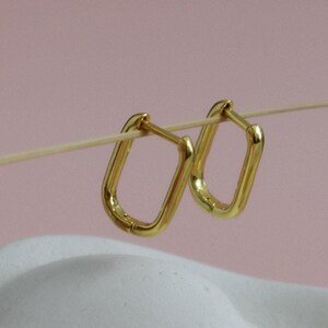 GOLD Oblong Earrings, Square Hoops, Rectangular Earrings, Gold Huggie Earrings, Pave Hoop Earrings WATERPROOF Handmade Women Earrings