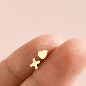 Gold Filled Stud Earrings Heart Cross Unique Shaped Set Minimalist Gold Love Tiny Jewelry Waterproof Piercing Butterfly Her Birthday Gifts