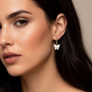 White Butterfly Earrings Colorful Butterfly Wing Earrings Blue Gold Hoop Huggie Sapphire Dark Light Blue White Charm Drop Waterproof Jewelry