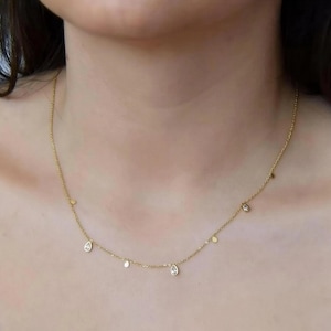 18k Gold Cable Chain Necklace with Charms Raindrop Tiny Multi Charm Necklace Minimalist Thin Handmade Jewelry Birthday Gift for Her Women