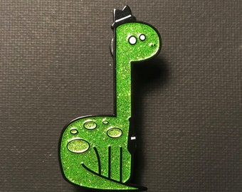 Brontosaurus Pin - Green Glitter Soft Enamel