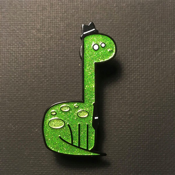 Brontosaurus Pin - Green Glitter Soft Enamel