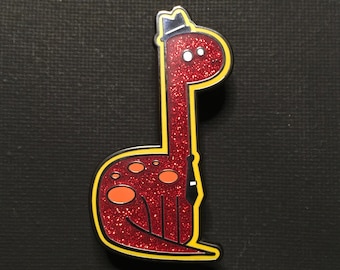 Brontosaurus Pin - Red Glitter Hard Enamel