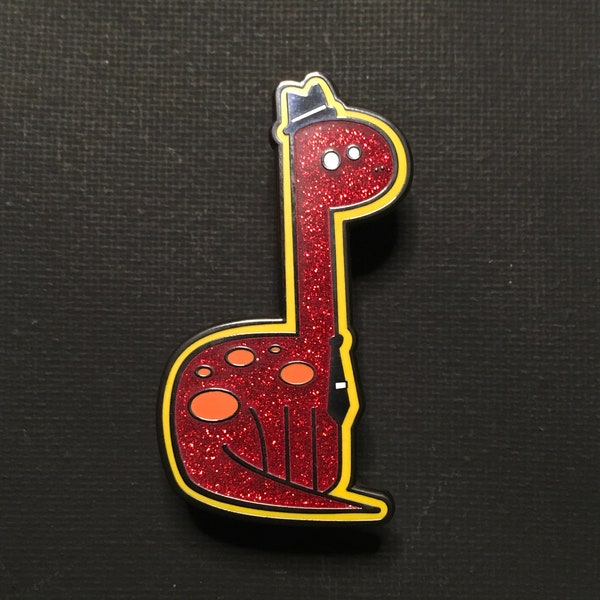 Brontosaurus Pin - Red Glitter Hard Enamel