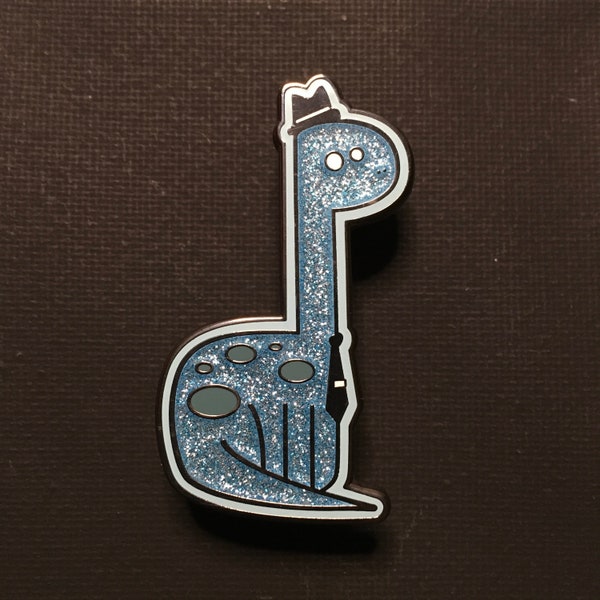 Brontosaurus Pin - Blue Glitter Hard Enamel