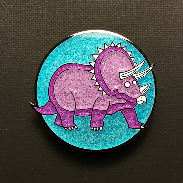 Triceratops Pin (Version A) - Glitter Hard Enamel