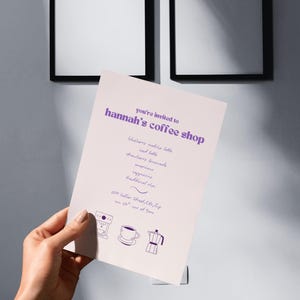 Uitnodiging voor feestje in huis coffeeshop, café thuis uitnodigen, aanpasbare uitnodigingssjabloon digitale download, Instant