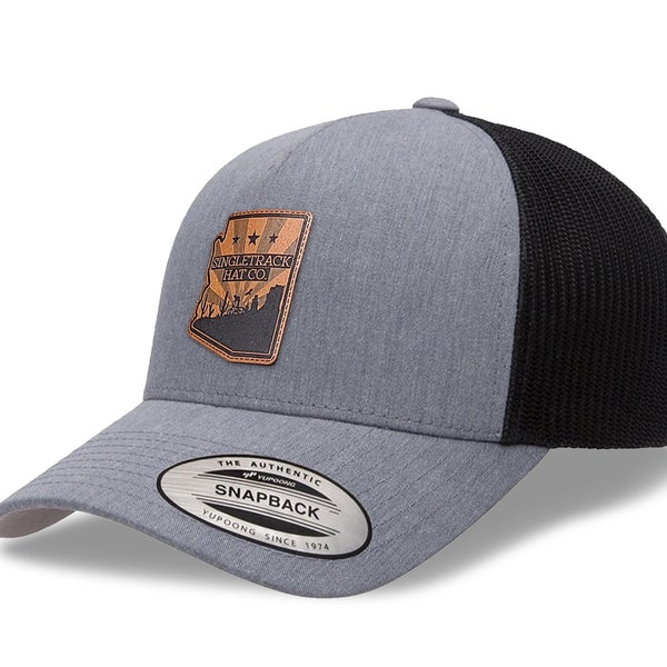 Custom Hats, Leatherette Patch Trucker Cap - Faux Leather with Your Personalized Laser Engraved Logo, Company Branding or Business Name