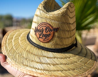Children&#39;s Custom Straw Sun Hat - Personalized Name, Branding, or Custom Message - Laser Engraved Leather Patch is Perfect Gift for Kids