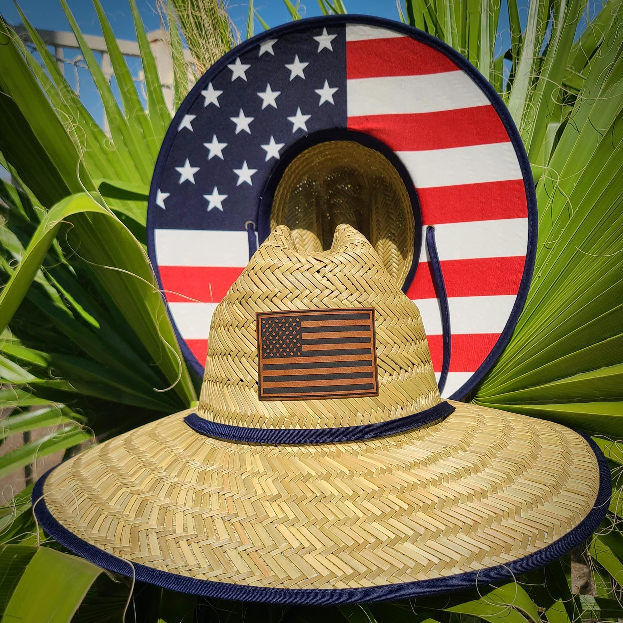 American USA Flag Pattern Bow Band Wide Brim Sun Hat 4th of July Hats, USA Flag Hats, America Flag Hats  main image 3