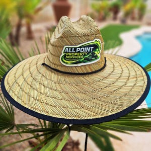 Custom Straw Sun Hat : UV Printed Full Color Leather Patch , Personalized Business Logo Hat