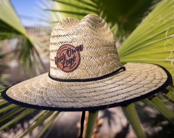 Custom Straw Sun Hat - Personalized Business Logo, Branding, or Custom Message - Laser Engraved Leather Patch is Perfect Gift for Mom or Dad