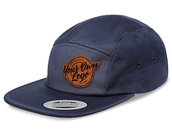 Custom Leather Patch Camper Hat: Laser Engraved Leather Patch | Personalized Five Panel Cap with Business Logo