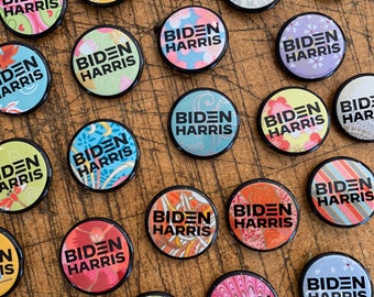 Twelve 1.25″ Biden-Harris Buttons - By Via Delia