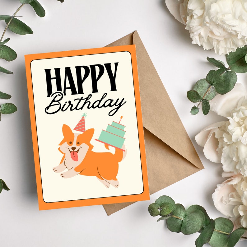 Cheerful Corgi Birthday Card Printable Dog Birthday Card Instant ...