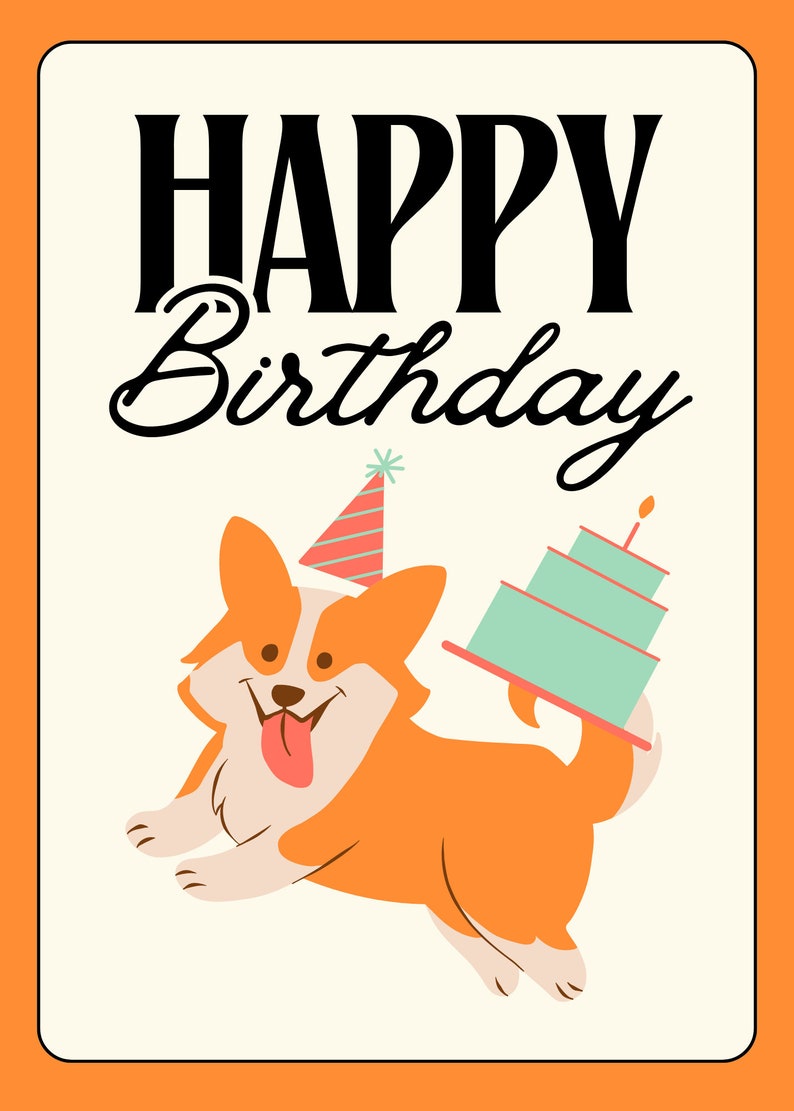 Cheerful Corgi Birthday Card Printable Dog Birthday Card Instant ...