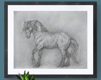 STUNNING HORSE Art Print | Poster Print, Black and White Art, Drawing, Wall Decor, Home Decor, Adults, Kids, Gifts