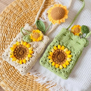 Sac à bandoulière tournesol au crochet, sac carré grand-mère tournesol couleur personnalisé, sac à main artisanal au crochet pour anniversaire, cadeau de fête des mères