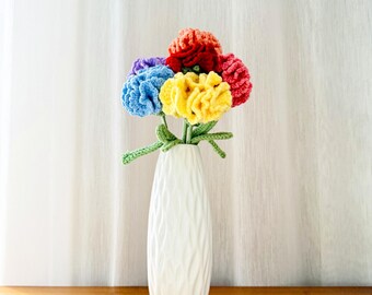 Crochet Carnation Bouquet: Handmade Cotton Knitted Flowers, Home Decor Gift