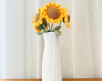 Crochet Sunflower Single Bouquet: Handcrafted Cotton Yarn Flower, Home Decor Gift