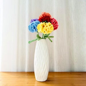 Nelkenblumen häkeln einzelnen Blumenstrauß, handgefertigte Strickblumen für Innendekoration, bestes Geschenk für Muttertag, Hochzeit, Einweihungsparty