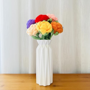 Rosenblumen häkeln einzelnes Bouquet, handgefertigte Strickblumen für Heimdekoration, handgemachtes Geschenk für Muttertag, Hochzeit, Housewarming