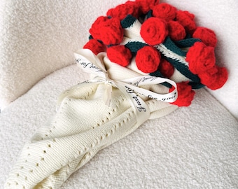 Crochet Rose Flower Bouquet Blanket: Handmade Cotton Floral Throw