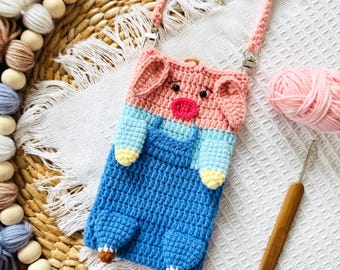 Crochet Piggy Crossbody Bag: Handmade Cotton Shoulder Bag