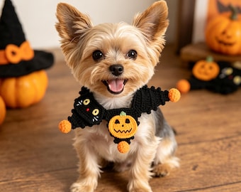 Halloween Crochet Pet Collar, Spooky Cat Dog Neckwear, Hand Knit Dogs Cats Costume Accessory, Pets Photo Prop