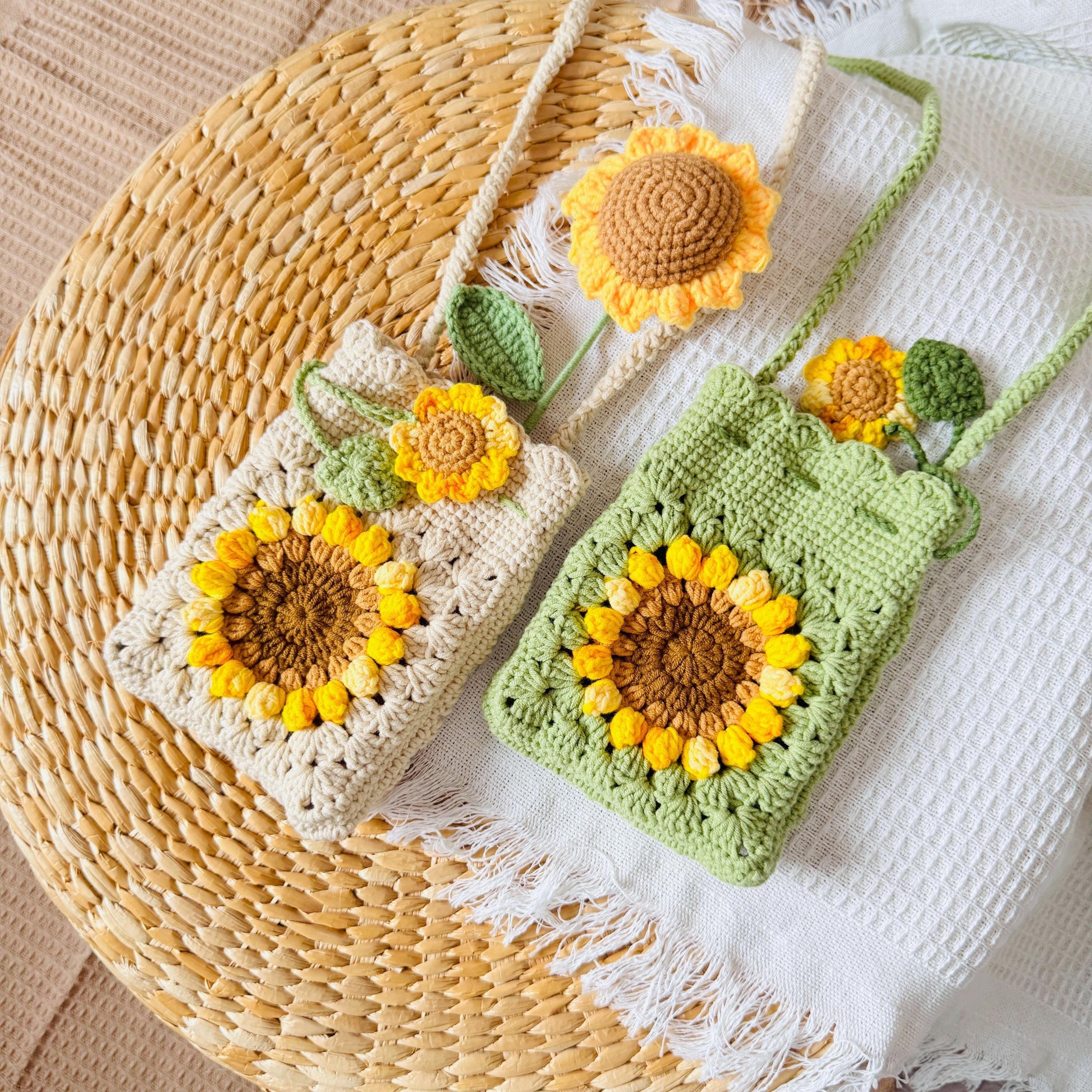 Crochet Sunflower Crossbody Bag: Custom Color Cotton Granny  display picture 3