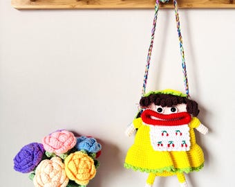 Handmade Crochet Doll Crossbody Bag: Big Mouth Whimsical Purse