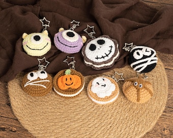 Halloween Crochet Keychain, Handmade Knitted Monster Pumpkin Bag Charm for Handbag Key Accessories