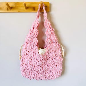Crochet Flower Bag, Custom Color Handmade Crochet 3D Floral Handbag with Pearl, Crochet Shoulder Bag, Flower Gift for Her, Birthday Gift