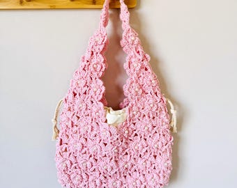 Crochet Flower Tote Bag: Handmade 3D Floral Cotton Handbag with Pearl