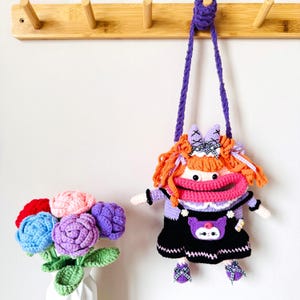 Doll Crochet Crossbody Bag, Big Mouth Doll Funny Bag for Festive Crochet Outfit, Handmade Crochet Crossbody Bag Gift for Birthday, Christmas