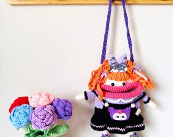 Handmade Crochet Big Mouth Doll Crossbody Bag: Playful Quirky Accessory
