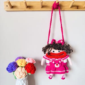Puppe häkeln Umhängetasche, große Puppenmaul süsse Tasche für tägliches Match, Handgefertigte häkeln Umhängetasche Geschenk für Geburtstag, Weihnachten