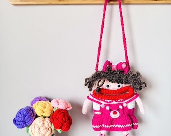 Handmade Crochet Doll Crossbody Bag: Big Mouth Whimsical Design