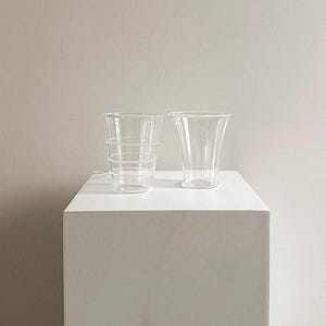 Handblown Sculptural Clear Glass Tumblers ~ Set of 2, Artisan Drinking Glasses