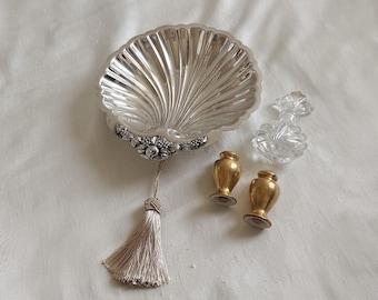 Vintage Home Decor Bundle ~ 3 Piece Gift Box ~ Silver Shell Bowl, Golden Pickard Salt Pepper Shakers, Art Deco Perfume Bottle