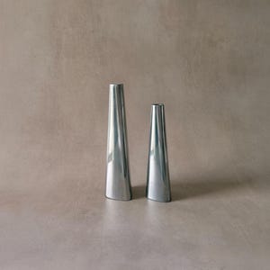 Vintage Aluminum Sculptural Candlestick Holders by Ehlèn Johansson ~ Set of 2 Chrome Aluminum Silver Postmodern Ikea Scandinavian Design